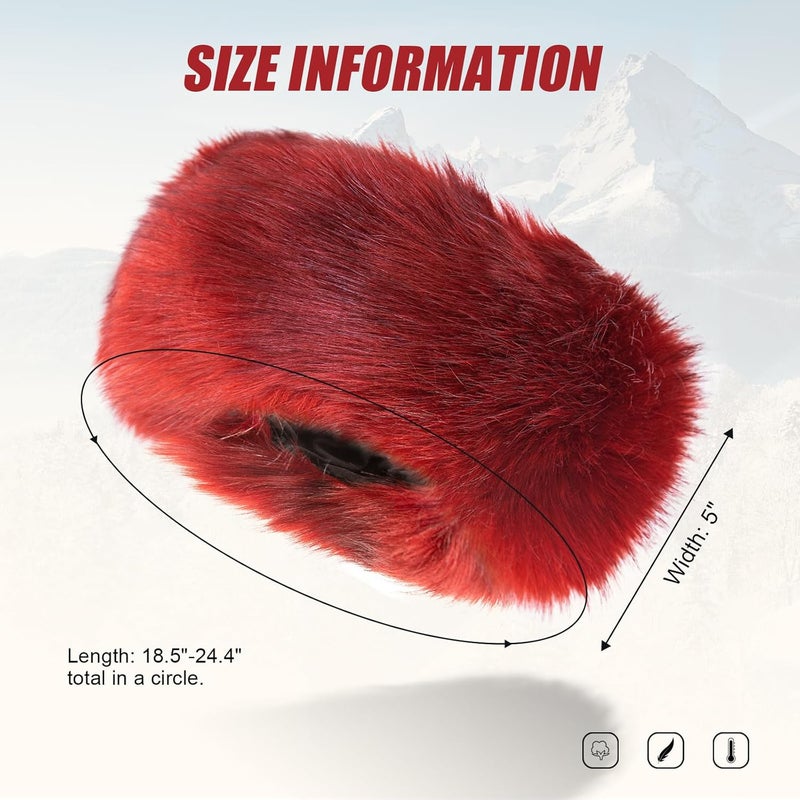 RANOME Faux Fur Headband for Women Elastic Fuzzy Thick Earmuffs Winter Headwrap Ear Muffs Furry Ear Warmers Cold Weather (Red) - Image 4